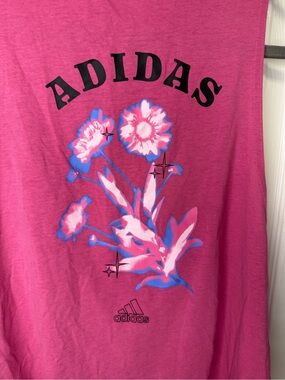 adidas Hot Pink Tee with Blue and White Floral Print